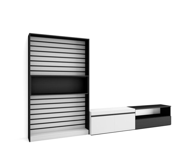 Muebles de salón para tv, conjunto de muebles comedor, 210x35x186cm, para tv hasta 80", mueble televisión, estilo moderno, blanco y negro