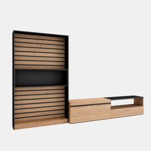 Conjunto de móveis TV, Mobiliário sala de estar, 310x35x186cm, Para televisores até 80, Estante para TV, Estilo moderno, Carvalho e preto