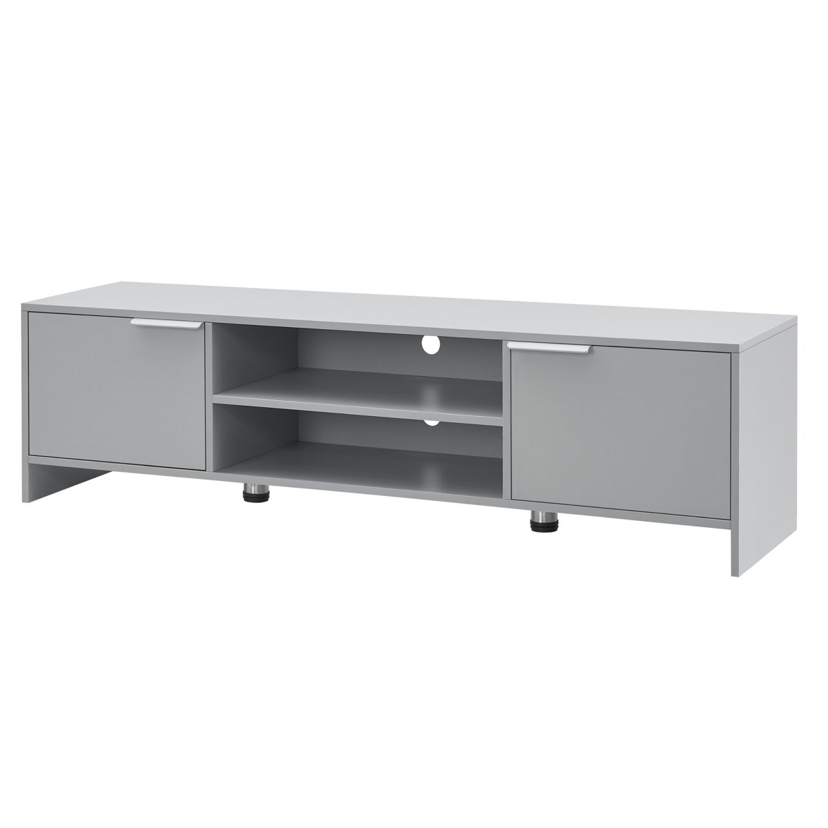 Mueble tv stevns con 2 estantes centrales y 2 puertas aglomerado/acero 40 x 145 x 38 cm - gris claro [en.casa]