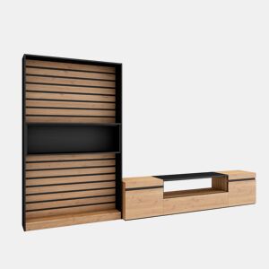 Conjunto de móveis TV, Mobiliário sala de estar, 310x35x186cm, Para televisores até 80, Estante para TV, Estilo moderno, Carvalho e preto