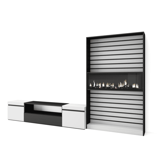 Conjunto de móveis TV, Mobiliário sala de estar, 310x35x186cm, Para televisores até 80, Lareira eléctrica XXL, Estilo moderno, Branco e preto Conjunto de móveis TV, Mobiliário sala de estar, 310x35x186cm, Para televisores até 80, Lareira eléctrica XXL, Estilo moderno, Branco e preto