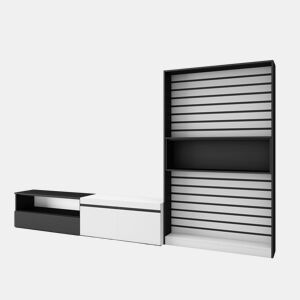 Conjunto de móveis TV, Mobiliário sala de estar, 310x35x186cm, Para televisores até 80, Estante para TV, Estilo moderno, Branco e preto