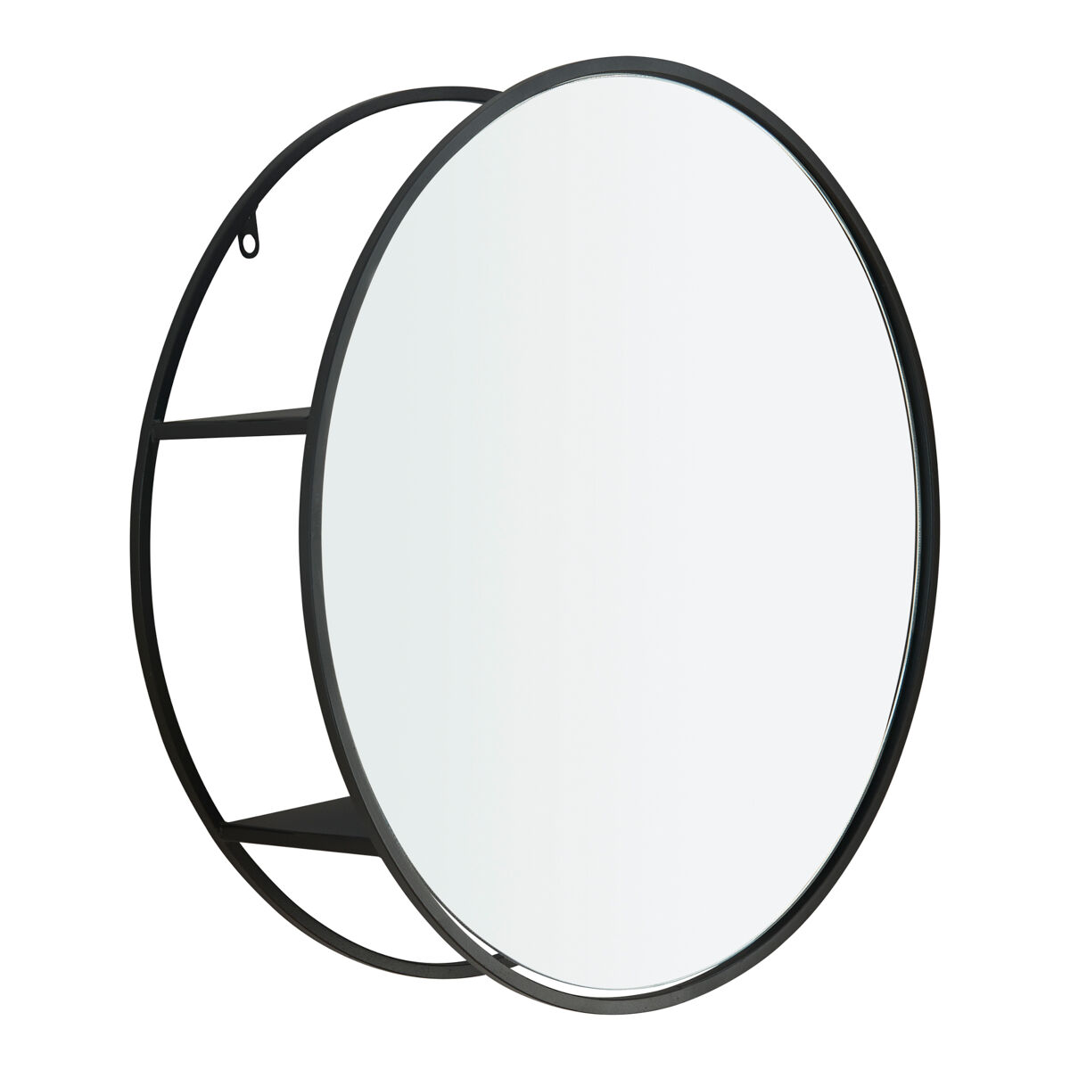 Espejo de pared sunne redondo con 2 estantes acero y cristal 50 x 50 x 13 cm - negro [ en.casa]