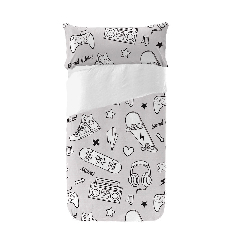 Juego de funda nórdica infantil skates skates - gris - cama90 (160x270)
