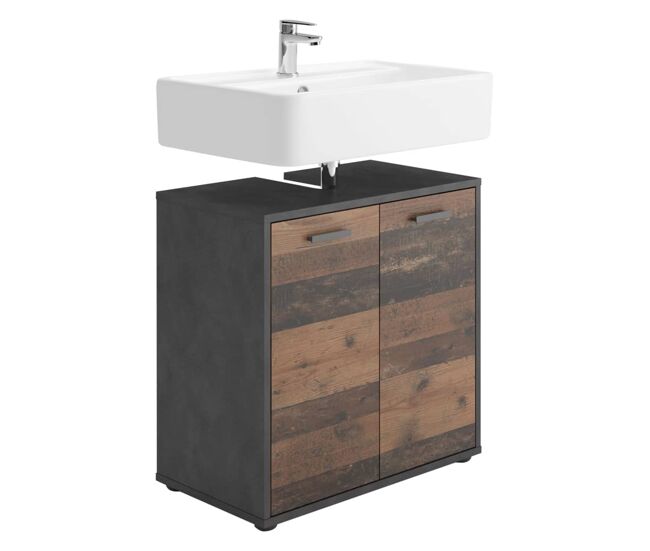 Fmd armario para lavabo de baño con 2 puertas matera oscuro old style