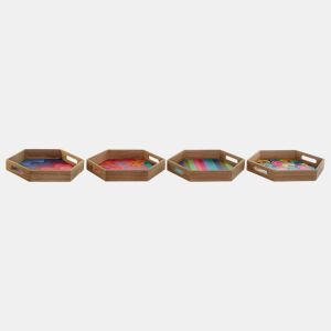 Tabuleiro DKD Home Decor Multicolor Natural Madeira MDF 35 x 35 x 5 cm (4 Unidades)