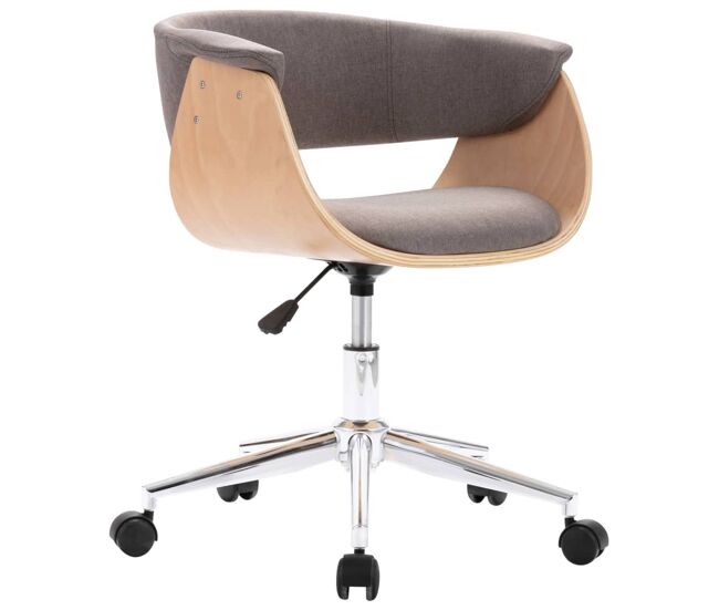 Vidaxl silla de oficina giratoria de madera curvada y tela gris taupe