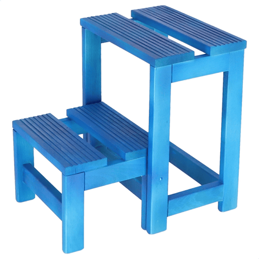 Staircase Stool 2 etapas feitas de madeira, acabamento em azul, 32x23x40 cm