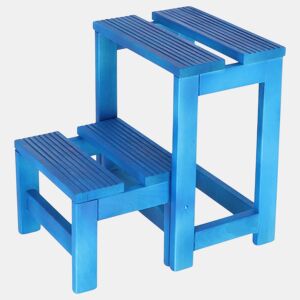 Staircase Stool 2 etapas feitas de madeira, acabamento em azul, 32x23x40 cm