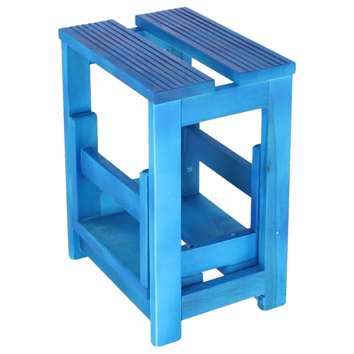 Staircase Stool 2 etapas feitas de madeira, acabamento em azul, 32x23x40 cm