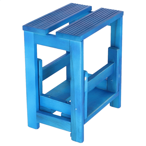 Staircase Stool 2 etapas feitas de madeira, acabamento em azul, 32x23x40 cm