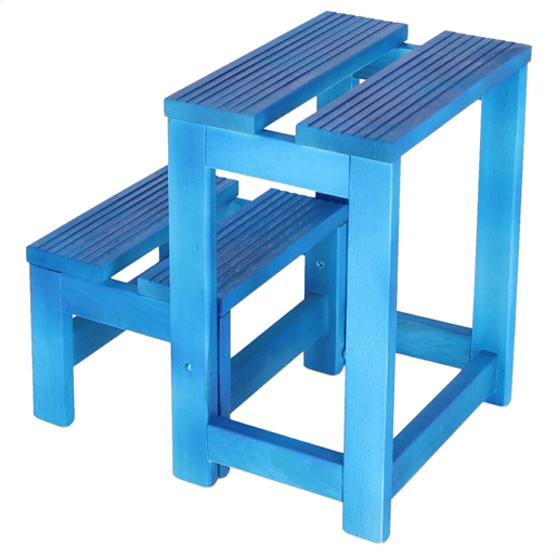 Staircase Stool 2 etapas feitas de madeira, acabamento em azul, 32x23x40 cm