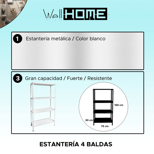 Blanca 4 Baldas Metallic Shelf, 75x30x150 cm Blanca 4 Baldas Metallic Shelf, 75x30x150 cm