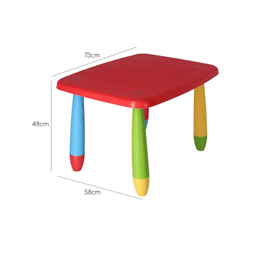 Mesa retangular para crianças vermelha, em plástico, C:73 cm x F:58 cm x A:48 cm