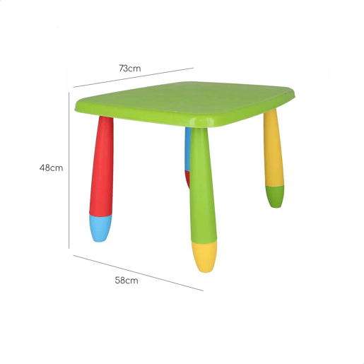 Mesa retangular verde para crianças, de plástico, C:73 cm x F:58 cm x A:48 cm