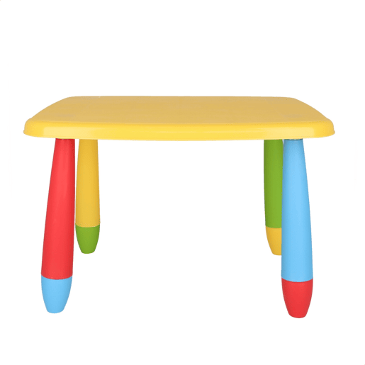 Mesa infantil retangular amarela, em plástico, C:73 cm x F:58 cm x A:48 cm