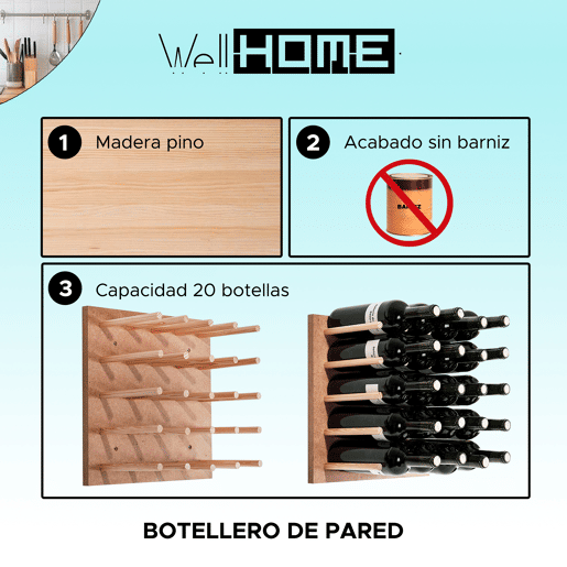 Garrafeira de parede com capacidade para 20 garrafas