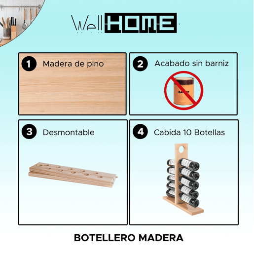 Garrafeira para 10 garrafas, sem pintura