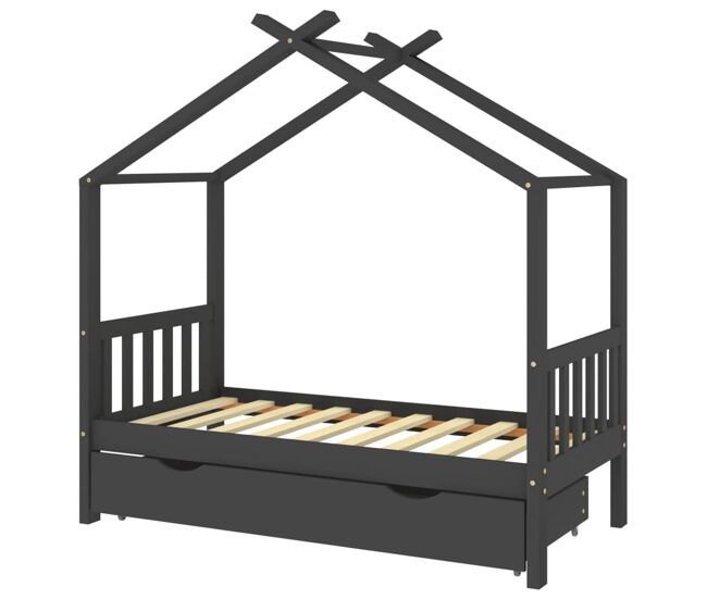 Vidaxl estructura de cama infantil y cajón madera pino gris 80x160cm