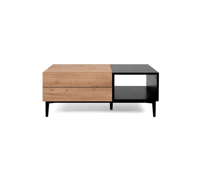 Mesa de centro 1 cajón 100 cm - Acabado madera clara y negro