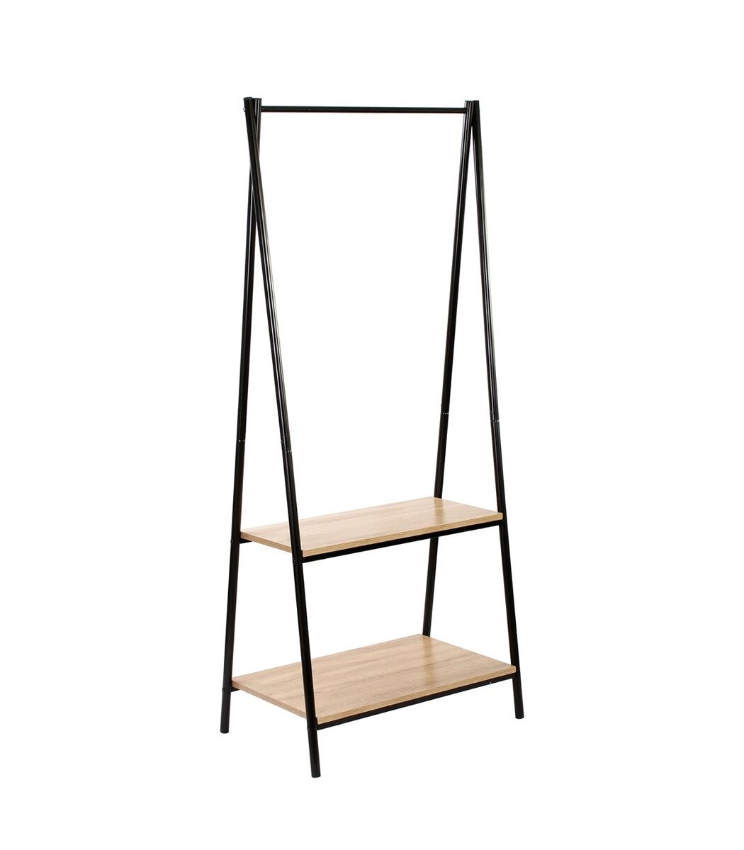 Perchero 2 baldas estilo industrial - negro y efecto madera