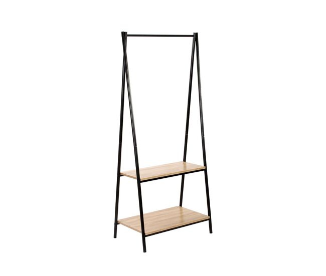 Perchero 2 baldas estilo industrial - negro y efecto madera