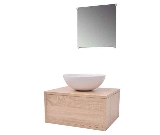 Vidaxl conjunto de mueble y lavabo 3 piezas beige