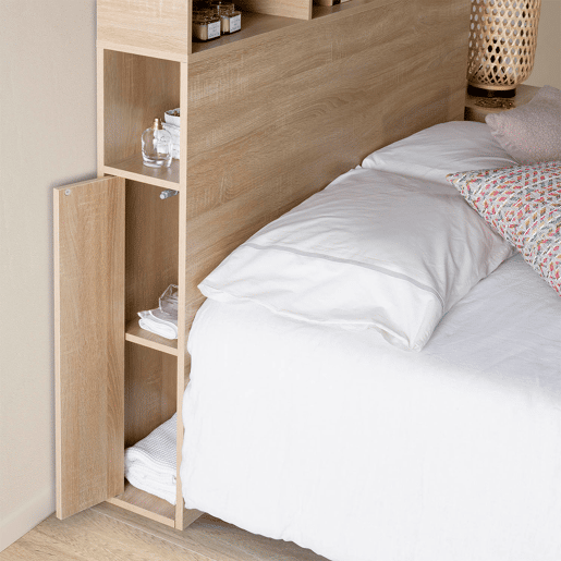 Cabeceira de cama Zeus 165 cm com armazenamento carvalho, 2 portas e 9 furos