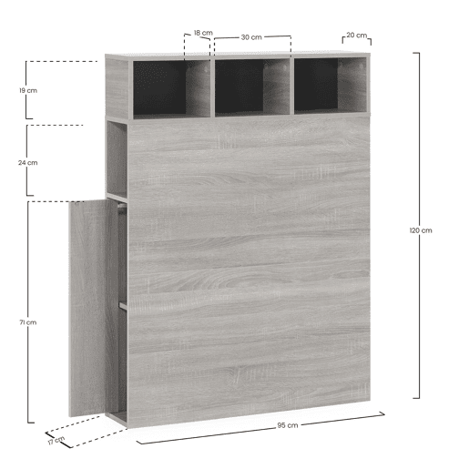Cabeceira de cama Zeus 95 cm com armazenamento carvalho, 2 portas e 9 furos Cabeceira de cama Zeus 95 cm com armazenamento carvalho, 2 portas e 9 furos