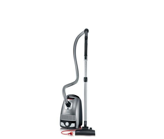 Severin - aspiradora con bolsa s'power, aspirador potente con prácticos accesorios, aspirador silencioso con ruedas de 360° para una gran movilidad, gris platino/granate, bc 7045
