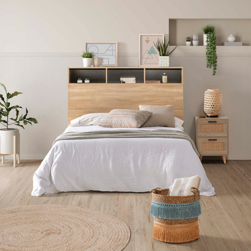 Cabeceira de cama Zeus 145 cm com armazenamento carvalho, 2 portas e 9 furos Cabeceira de cama Zeus 145 cm com armazenamento carvalho, 2 portas e 9 furos