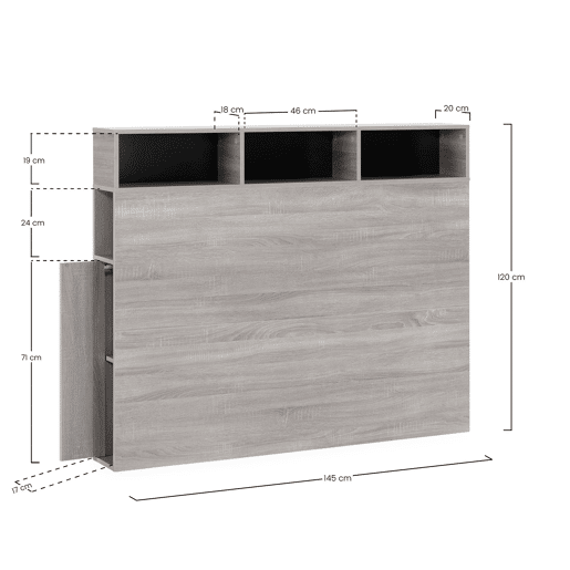 Cabeceira de cama Zeus 145 cm com armazenamento carvalho, 2 portas e 9 furos Cabeceira de cama Zeus 145 cm com armazenamento carvalho, 2 portas e 9 furos