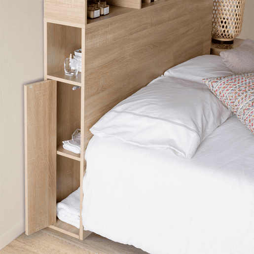 Cabeceira de cama Zeus 145 cm com armazenamento carvalho, 2 portas e 9 furos Cabeceira de cama Zeus 145 cm com armazenamento carvalho, 2 portas e 9 furos