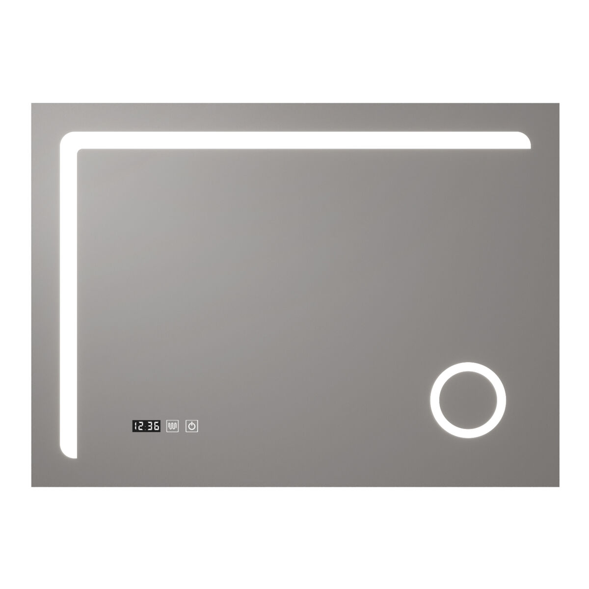 Espejo de pared con led chambave para baño ip65 antivaho reloj lupa 3x aluminio 70 x 100 x 3 cm - plateado [pro.tec]