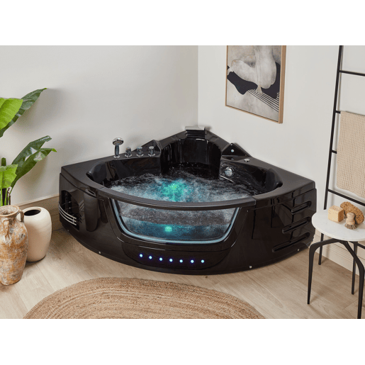 Banheira de hidromassagem de canto com LED MARTINICA 1980 x 1440 mm Preto