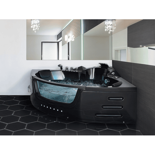 Banheira de hidromassagem de canto com LED MARTINICA 1980 x 1440 mm Preto