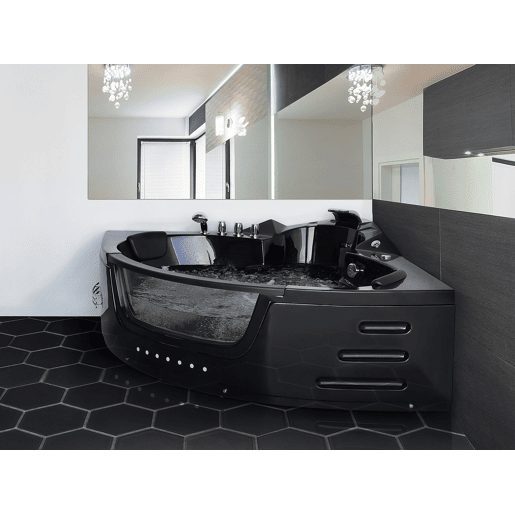 Banheira de hidromassagem de canto com LED MARTINICA 1980 x 1440 mm Preto