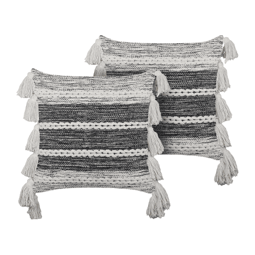 Conjunto de 2 almofadas decorativas ROCHEA Algodão 45 x 45 cm Preto Às riscas
