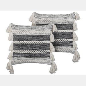 Conjunto de 2 almofadas decorativas ROCHEA Algodão 45 x 45 cm Preto Às riscas