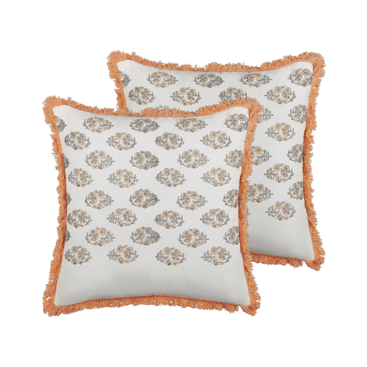 Conjunto de 2 almofadas decorativas SATIVUS Algodão 45 x 45 cm Laranja Padrão floral