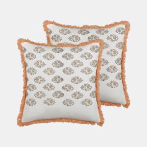 Conjunto de 2 almofadas decorativas SATIVUS Algodão 45 x 45 cm Laranja Padrão floral