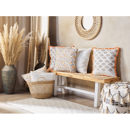 Conjunto de 2 almofadas decorativas SATIVUS Algodão 45 x 45 cm Laranja Padrão floral