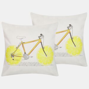 Conjunto de 2 almofadas decorativas RUSCUS Algodão 45 x 45 cm Branco Padrão abstracto