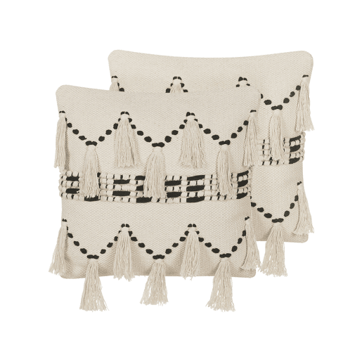 Conjunto de 2 almofadas decorativas THONDI Algodão 45 x 45 cm Creme Às riscas