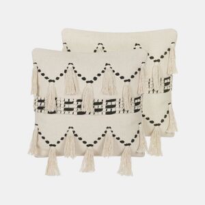 Conjunto de 2 almofadas decorativas THONDI Algodão 45 x 45 cm Creme Às riscas