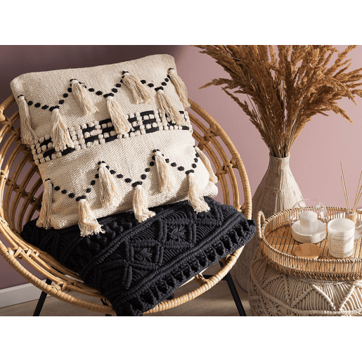Conjunto de 2 almofadas decorativas THONDI Algodão 45 x 45 cm Creme Às riscas