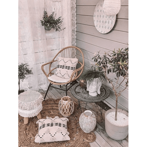 Conjunto de 2 almofadas decorativas THONDI Algodão 45 x 45 cm Creme Às riscas