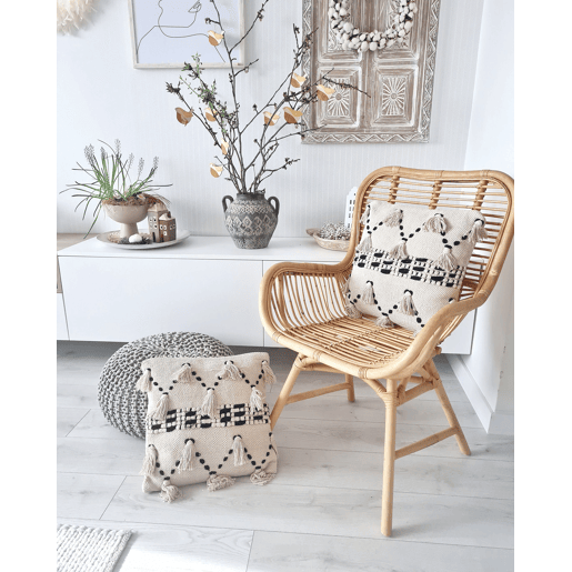 Conjunto de 2 almofadas decorativas THONDI Algodão 45 x 45 cm Creme Às riscas
