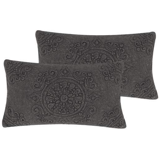 Conjunto de 2 almofadas decorativas VELOOR Algodão 30 x 50 cm Cinzento escuro Padrão oriental