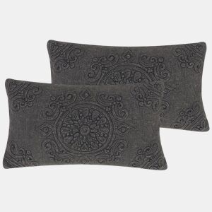 Conjunto de 2 almofadas decorativas VELOOR Algodão 30 x 50 cm Cinzento escuro Padrão oriental